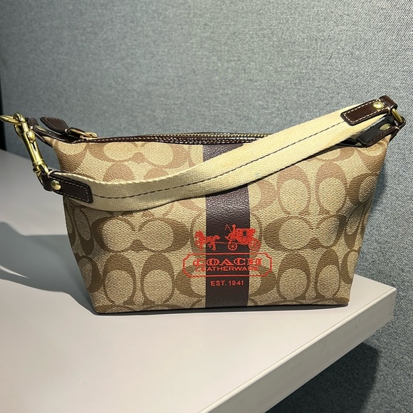 Y2K Coach Heritage Stripe Signature Top Handle Pouch Handbag - Picture 1 of 16
